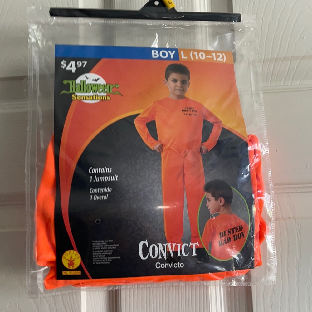 NEW ORANGE CONVICT JUMPSUIT SIZE 10-12